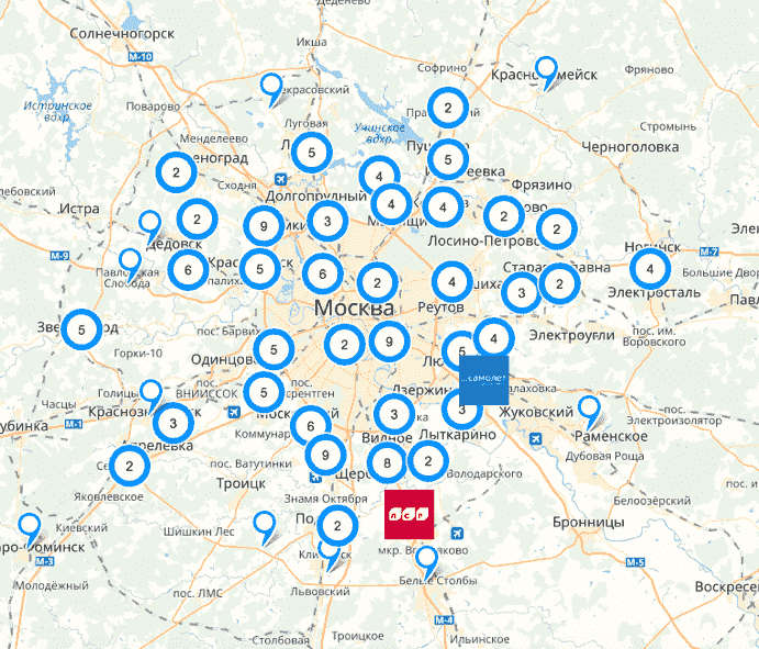 Карта аккредитованных объектов в Москве и МО